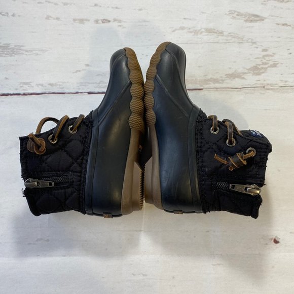 Sperry Top Sider Girls Size 9M Saltwater Leather Zip Duck Boots Quilted Black - Picture 6 of 9